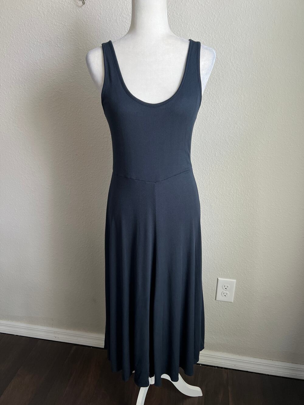 Marine Layer Lexi Dark Blue Fit & Flare Ribbed Midi Dress Women's M Coastal NEW